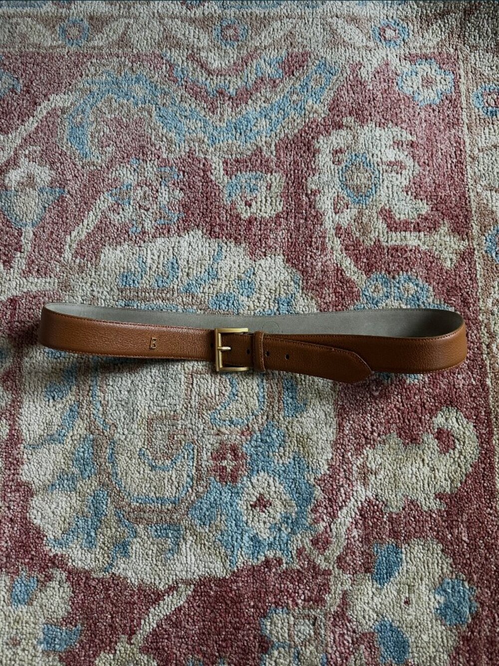 Bogner Cognac Brown Leather Belt Gold B Logo Made in Germany Size 90
